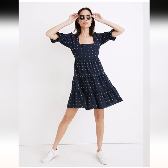 Madewell Square-Neck Puff Sleeve Babydoll Dress Woman Size 4 - Picture 5 of 16